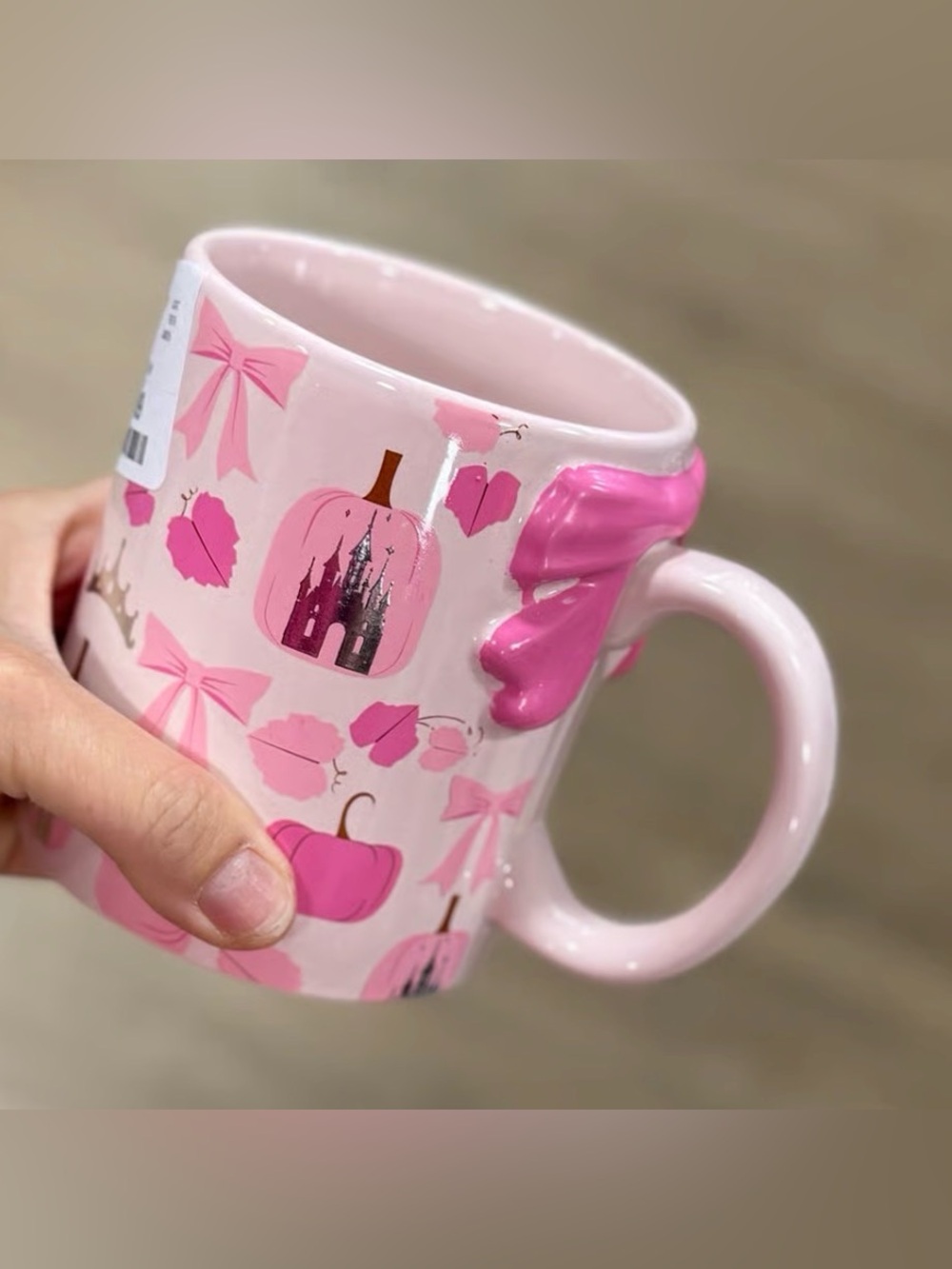 Disney Princess coquette pink bows, crowns and pumpkins Fall/Halloween mug 3-D